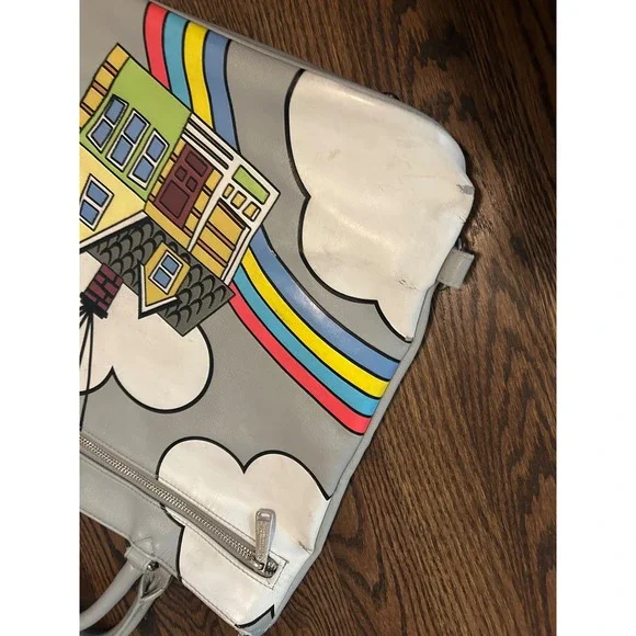 Disney Pixar Up House Balloons Tote Bag Grey Rainbow Vegan Leather Handbag - Picture 8 of 10